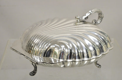 Vintage Regency Style Silver Plated Clam Shell Hinged Warmer Serving Platter