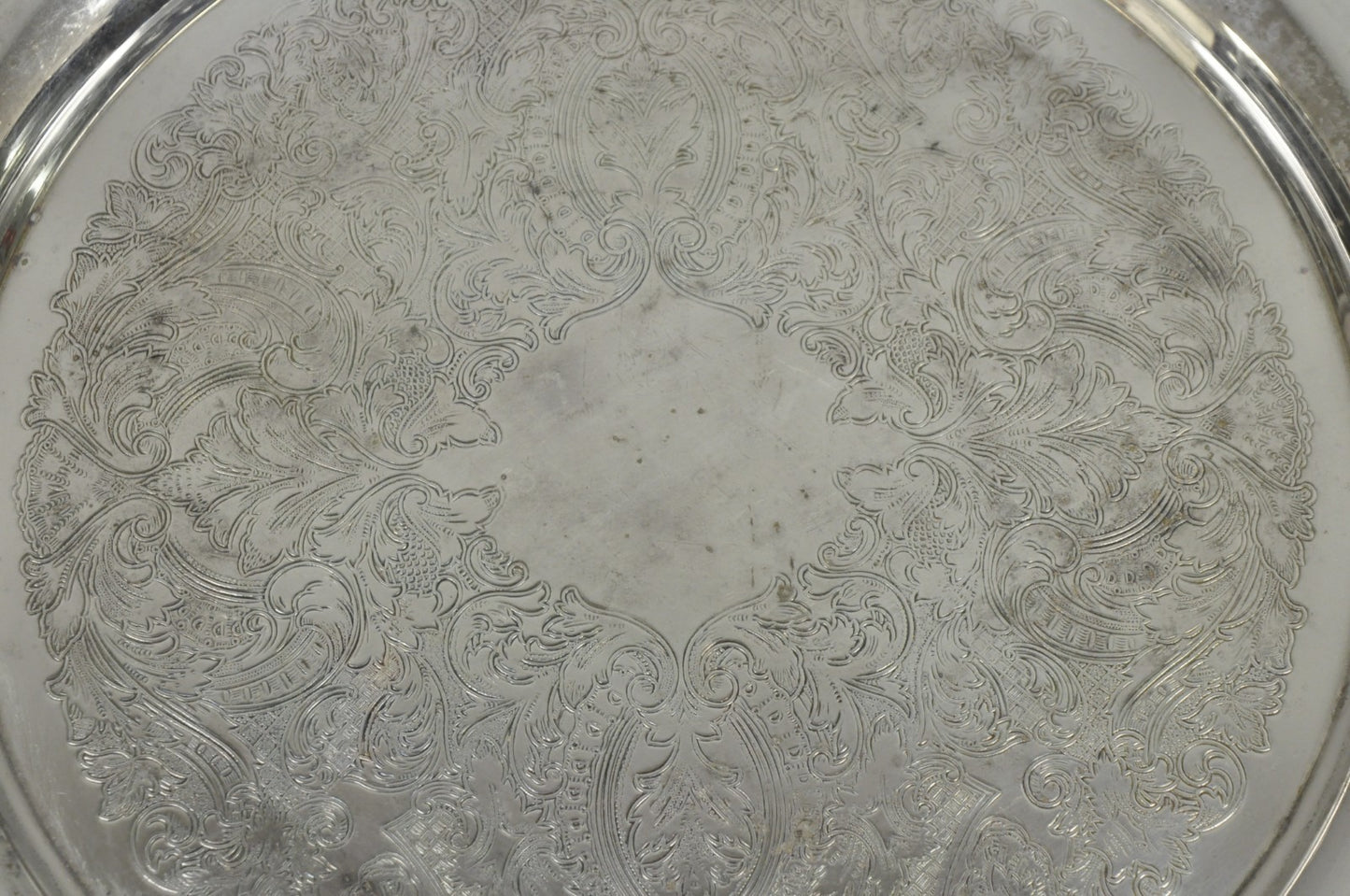 Vintage Oneida Victorian Silver Plated Twin Handle Round Bar Serving Tray