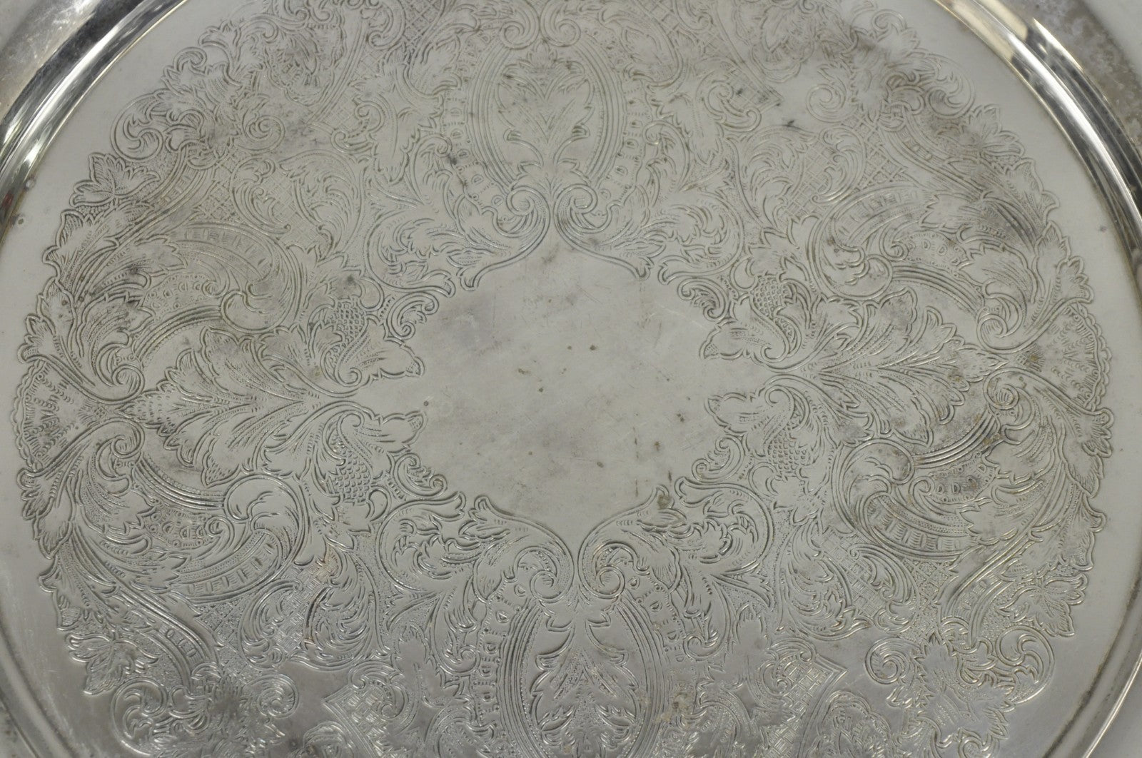 Vintage Oneida Victorian Silver Plated Twin Handle Round Bar Serving Tray