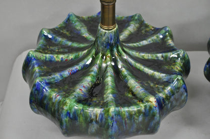 Vintage Mid Century Modern Blue Green Ceramic Table Lamps by Modernera - a Pair