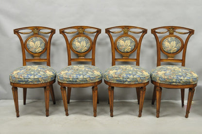 Vintage French Regency Style Carved Walnut Drape Back Dining Side Chair Set of 4