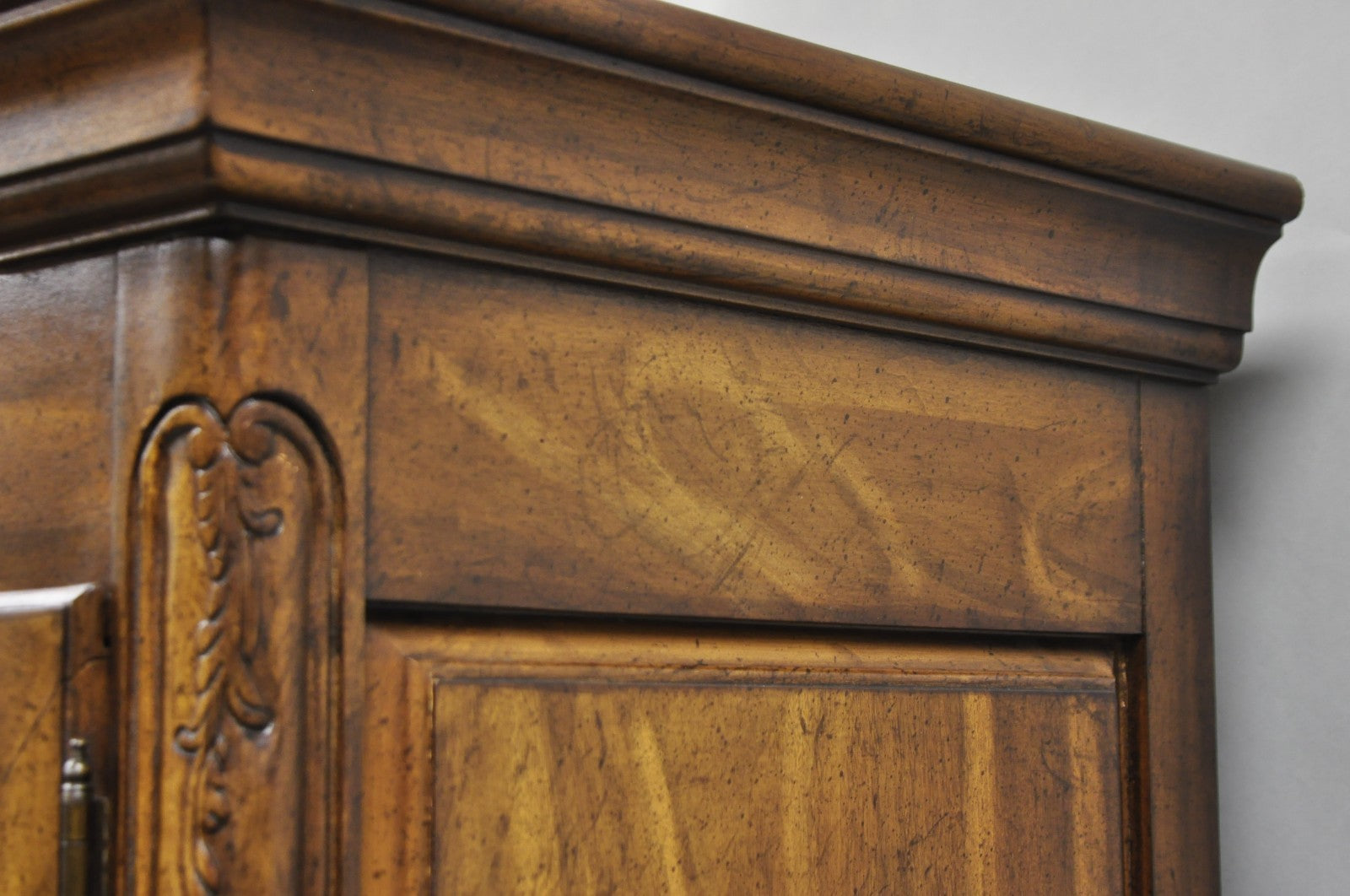 Vintage French Country Style Tall Walnut Armoire Dresser Wardrobe by White Furn.