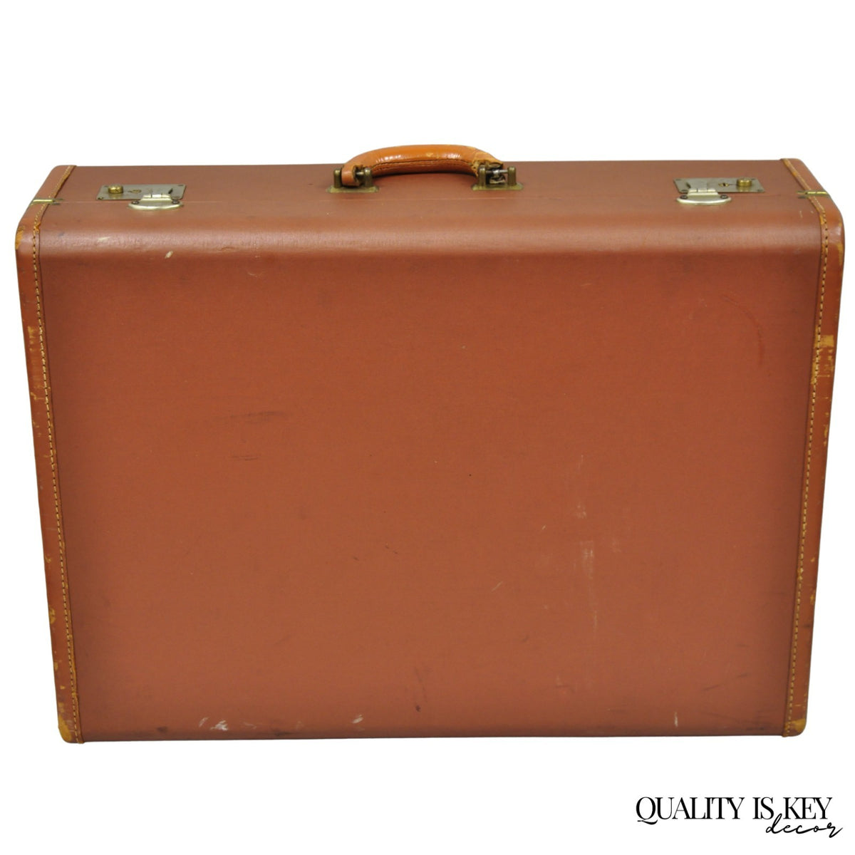 Vintage Art Deco Brown Hard Shell 24" Travel Suitcase Luggage w/ Fitted Interior
