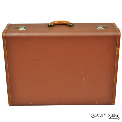 Vintage Art Deco Brown Hard Shell 24" Travel Suitcase Luggage w/ Fitted Interior