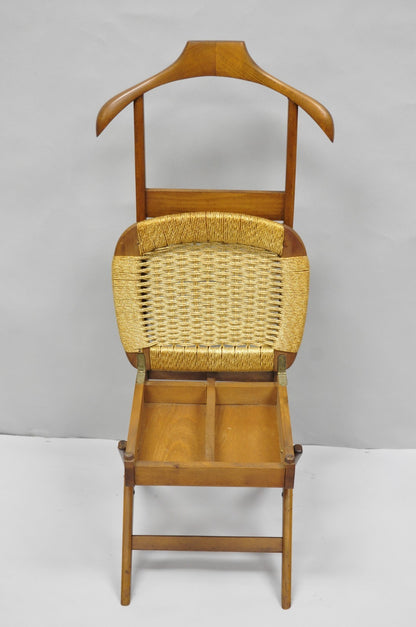Vintage Mid Century Italian Modern Beech Wood Clothing Valet Chair Seat (A)