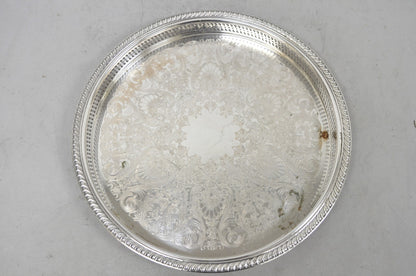 Vintage WM Rogers Round Sllver Plated Raised Gallery Serving Platter Bar Tray