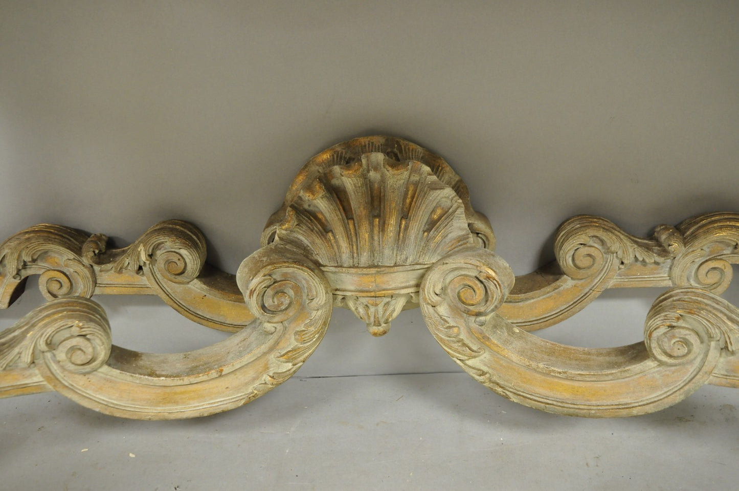Antique French Louis XV Rococo Style Shell Carved 68" Marble Top Console Table