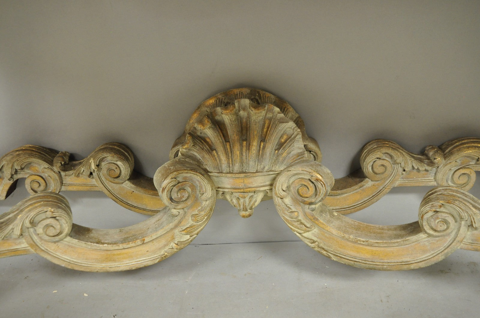 Antique French Louis XV Rococo Style Shell Carved 68" Marble Top Console Table