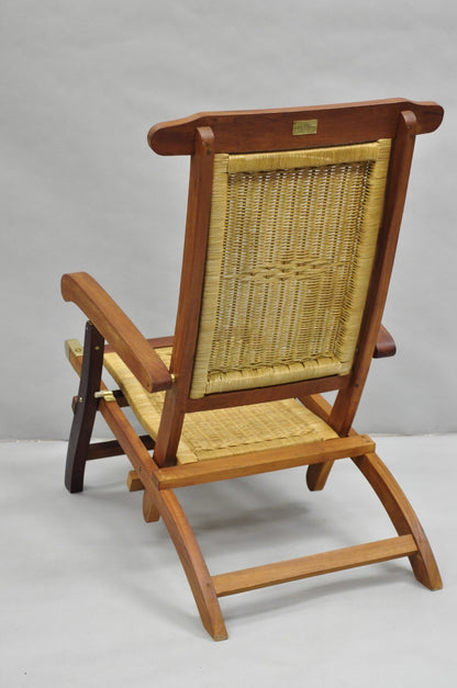 Park Royal British Colonial Hardwood & Wicker Plantation Folding Deck Chair Pair