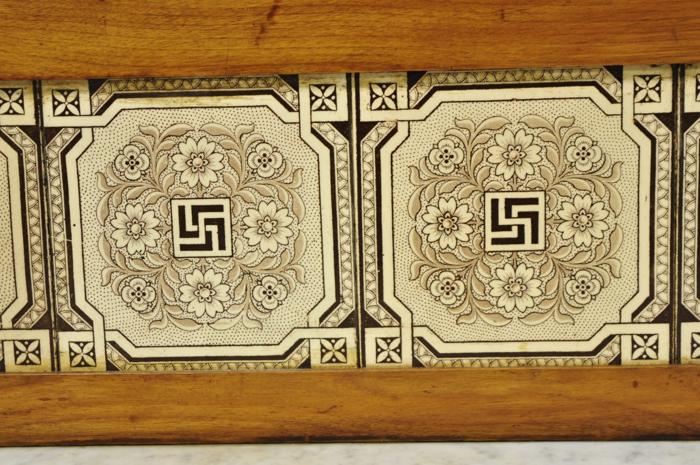 Antique Victorian Walnut Marble Top Washstand Good Luck Swastika Tile Backsplash