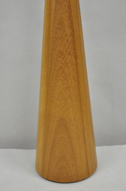 Vintage Mid Century Danish Modern Teak Wood Cone Pyramid Modernist Table Lamp