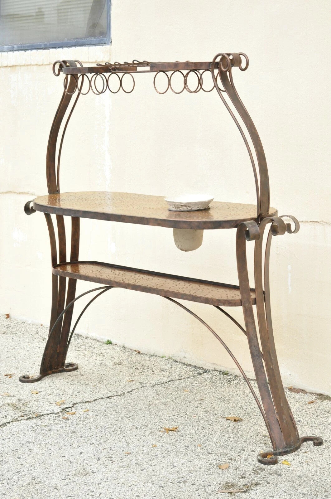 French Art Nouveau Brutalist Mid Century Scrolling Iron Kitchen Island Bar Table