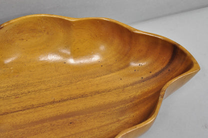 Vintage Mid Century Modern Monkey Pod Carved Koa Wood Banana Leaf 16" Fruit Bowl