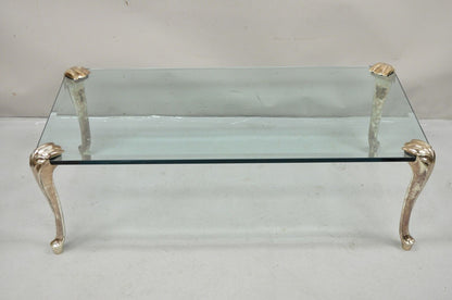 Vintage French Hollywood  Regency Beveled Glass Bronze Cabriole Leg Coffee Table