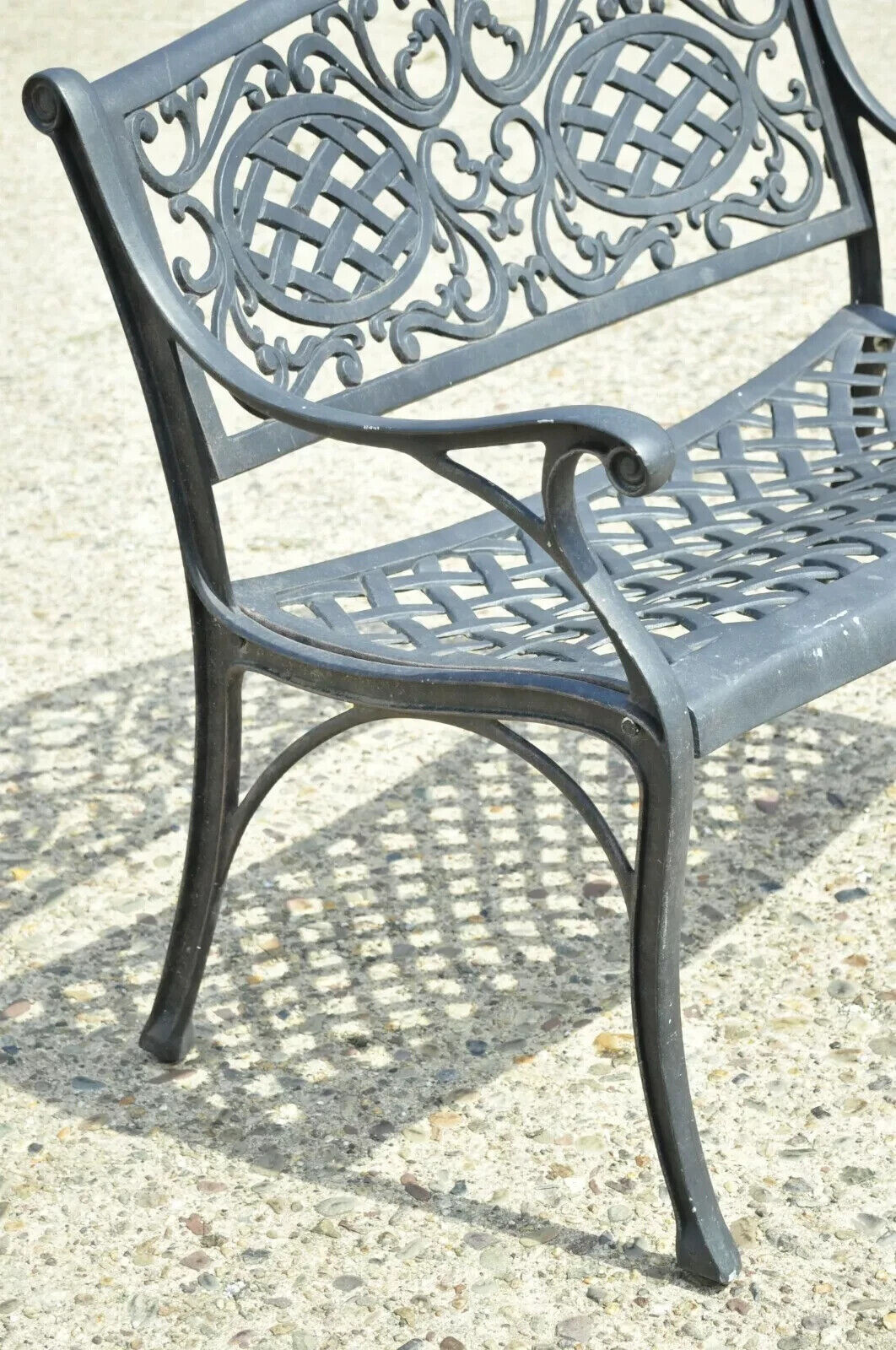 Tuscan Mediterranean Style Black Cast Aluminum Garden Patio Bench Loveseat (A)