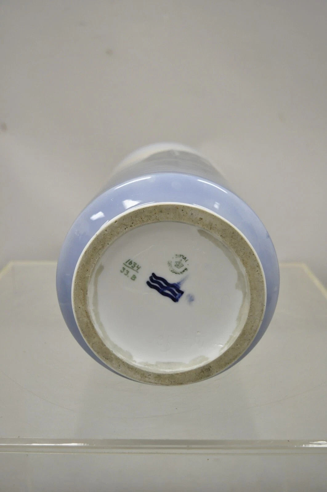 Vintage Royal Copenhagen 13" Blue White Porcelain Nautical Ship Vase 1634 33.B