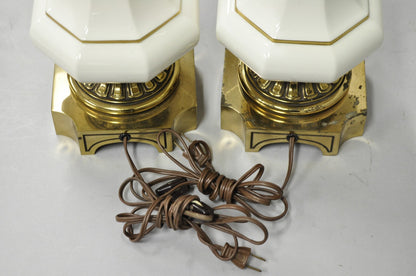 Vintage Stiffel Empire Style Burnished Brass & Porcelain Table Lamps (C) - Pair