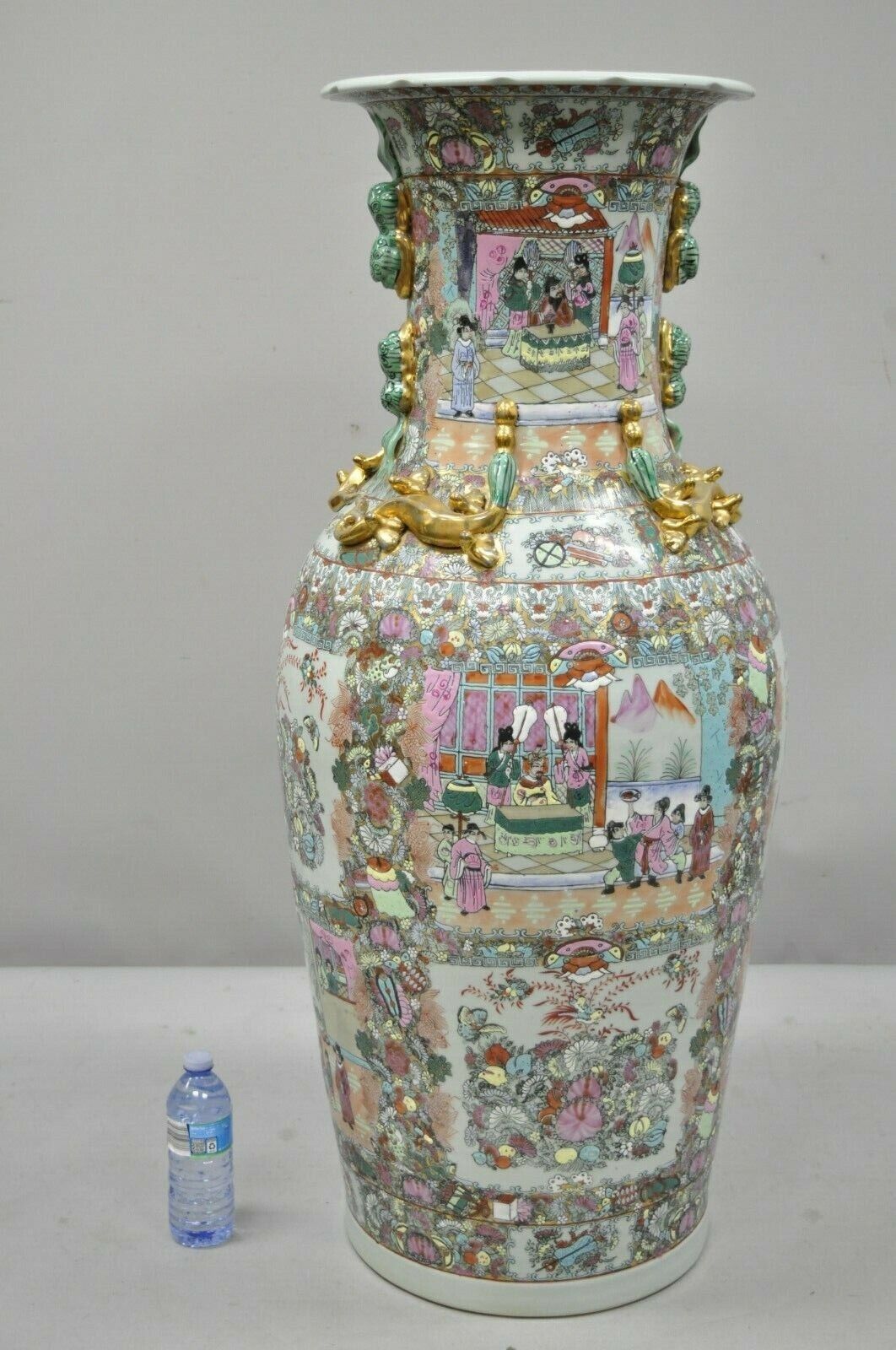 Vintage Rose Medallion Large 44" Tall Chinese Export Porcelain Palace Urn Vase