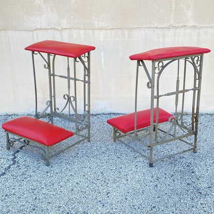 Antique Spanish Gothic Wrought Iron Kneeler Prie Dieu Prayer Benches - a Pair