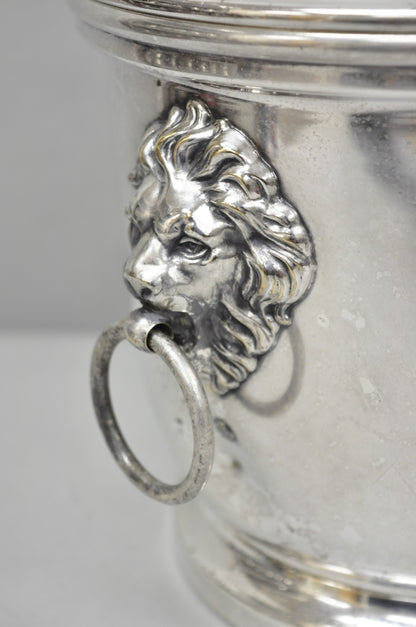 Vintage English Regency Winthrop Silver Plated Lion Handle Covered Ice Bucket