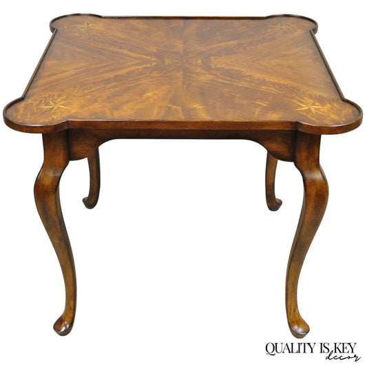 Contemporary Italian Regency Style Star Inlay Cabriole Leg Burl Wood Game Table