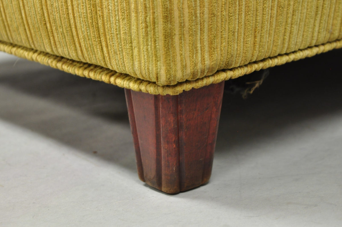 Vintage Traditional Mahogany Leg Green Upholstered Footstool Ottoman