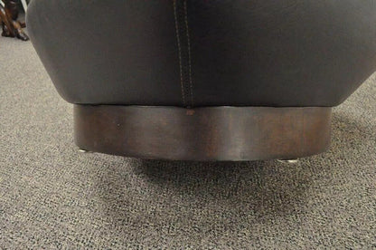 Vintage Mid Century Modern Tufted Brown Vinyl Walnut Chair Ottoman Footstool