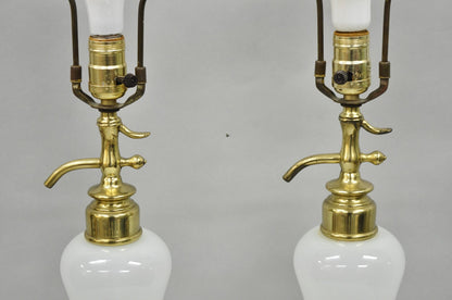 Mid Century Modern White Opaline Milk Glass Seltzer Bottle Table Lamps - a Pair