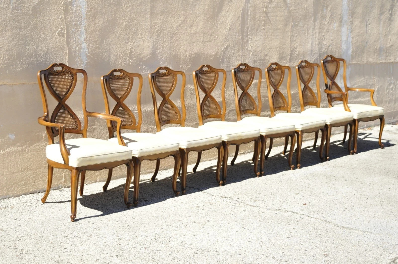 French Provincial Hollywood Regency Pretzel Cane Back Dining Chair - Set of 8