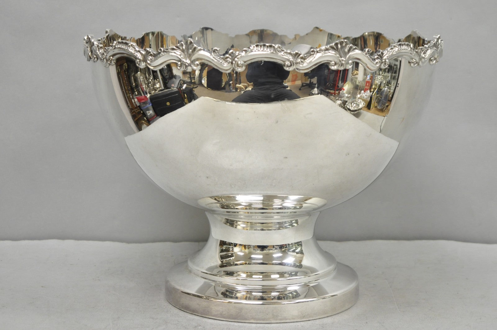 Vintage Large Silver Plated Pedestal Punch Bowl Set w/ 12 Cups - 14 Pc Set