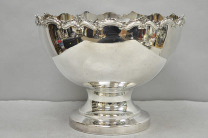 Vintage Large Silver Plated Pedestal Punch Bowl Set w/ 12 Cups - 14 Pc Set
