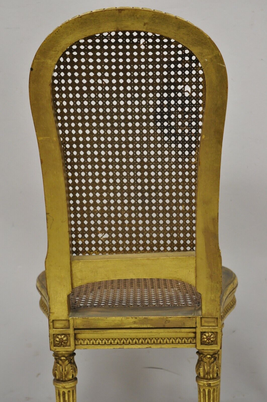 Antique Victorian French Louis XV Style Gold Giltwood Cane Boudoir Side Chair