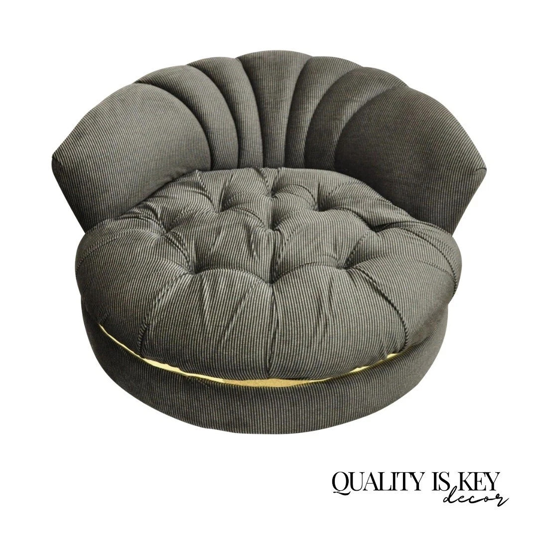 Mid Century Modern Large Milo Baughman Style Round Black Club Lounge Chair