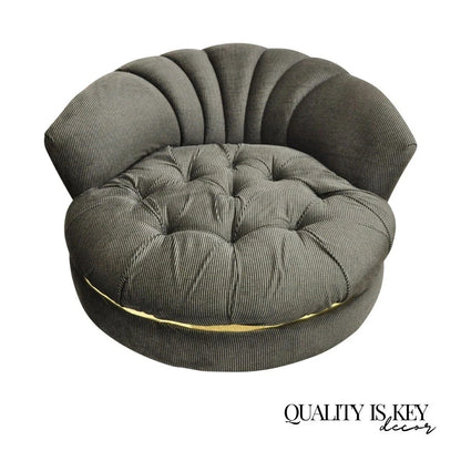 Mid Century Modern Large Milo Baughman Style Round Black Club Lounge Chair