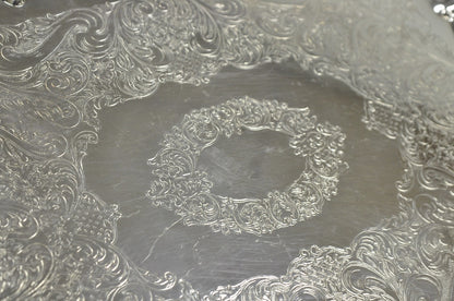 Vintage Sheridan English Victorian Silver Plated Footed Serving Platter Bar Tray