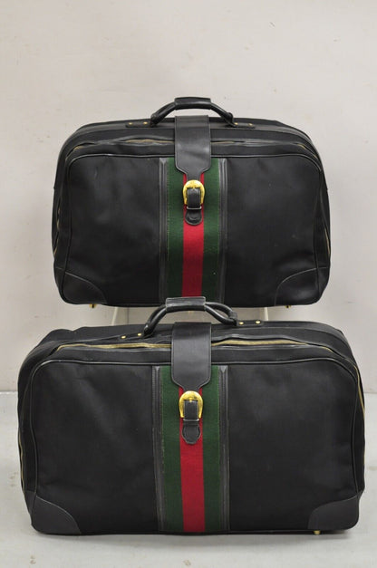 Vintage Gucci Black Canvas & Leather Suitcase Luggage His and Hers Set -2 Pc (B)