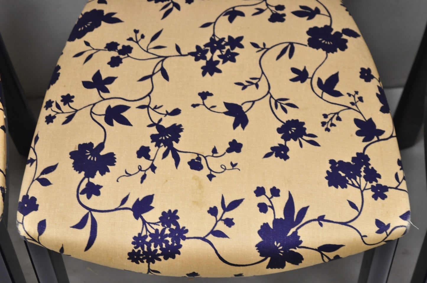 Vintage Italian Hollywood Regency Navy Blue Lacquer Cane Dining Chair - Set of 4