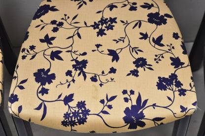 Vintage Italian Hollywood Regency Navy Blue Lacquer Cane Dining Chair - Set of 4