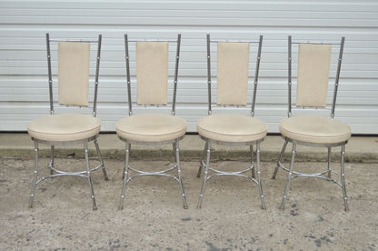 Vintage Hollywood Regency Chrome Metal Faux Bamboo Dining Kitchen Set - 5 Pc Set