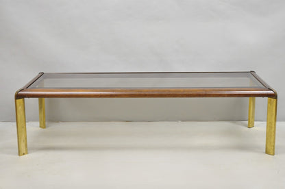 Vintage Lane Mid Century Modern Sculpted Brass Metal Wood Glass Top Coffee Table
