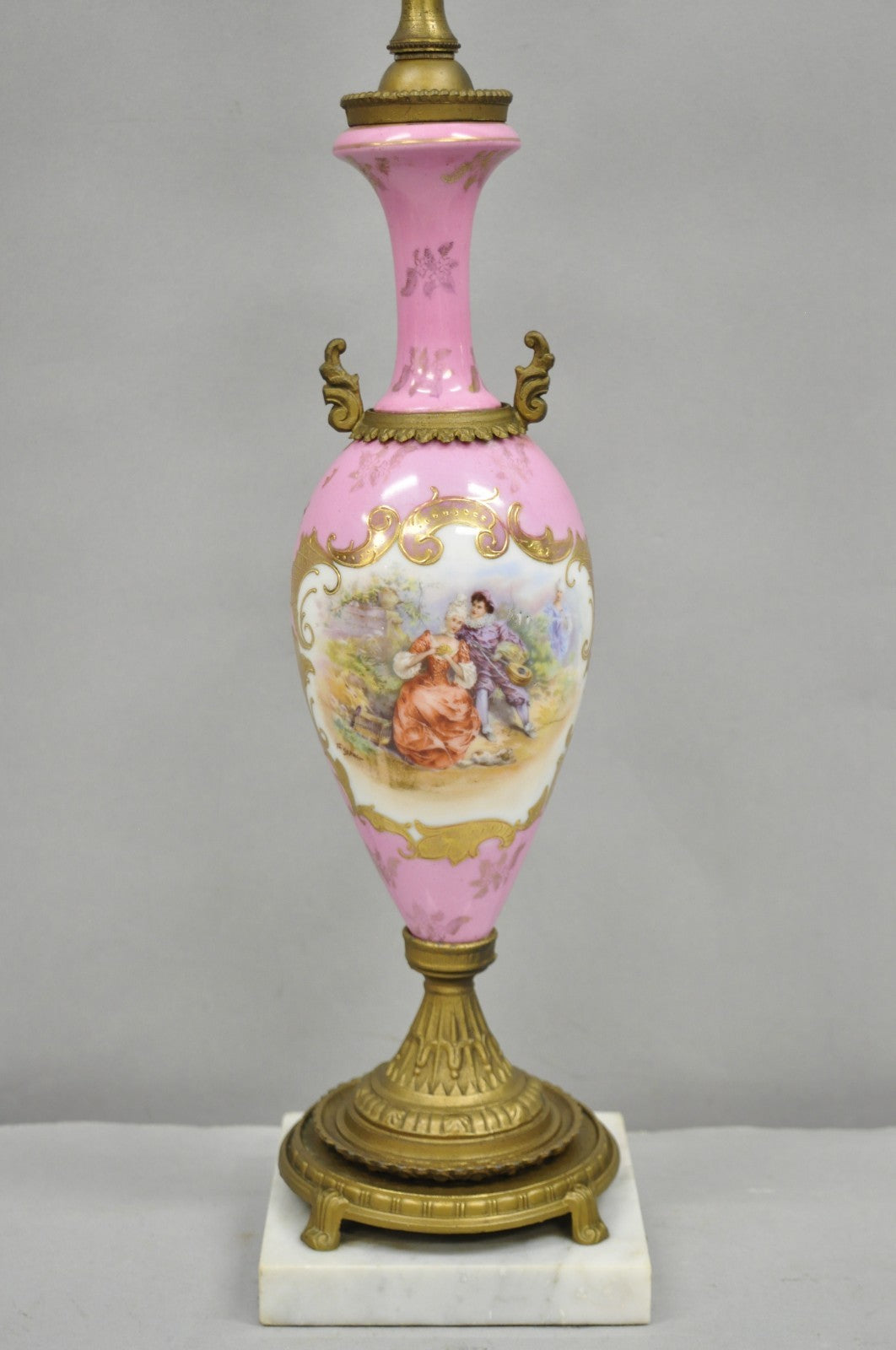 Antique French Victorian Pink Paris Porcelain Petite Urn Figural Table Lamp