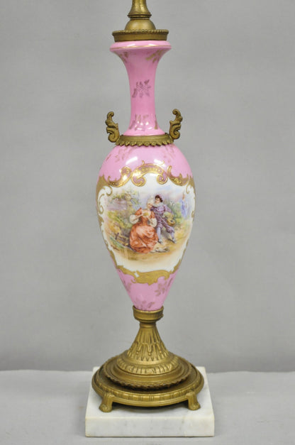 Antique French Victorian Pink Paris Porcelain Petite Urn Figural Table Lamp