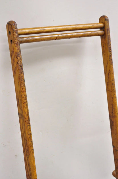 Antique Art Deco Folding Oak Wood Steamer Ship Reclining Deck Chair by Lloyd's