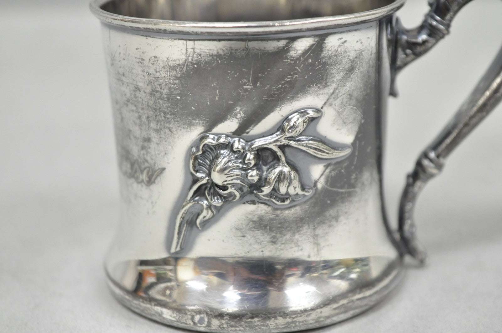 Antique Forbes Silver Co Art Nouveau Floral Monogramed Silver Plated Shaving Mug