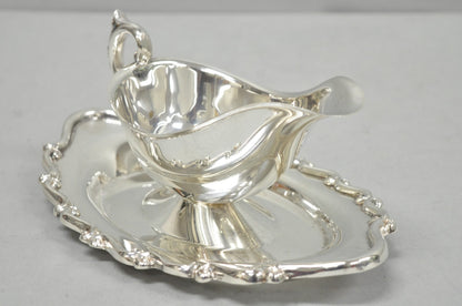 Vintage FB Rogers Silver Plated Victorian Gravy Sauce Boat w/ Attached Dish