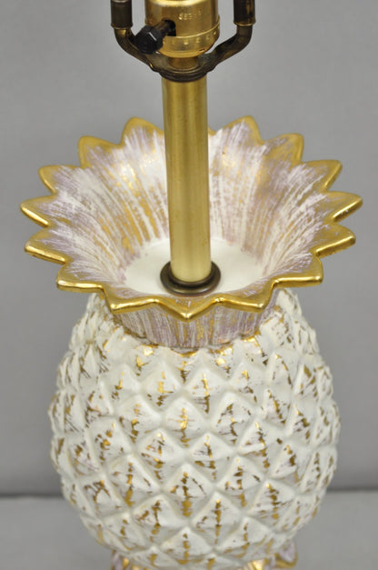 Vintage Italian Hollywood Regency White Porcelain Ceramic Pinneaple Table Lamp