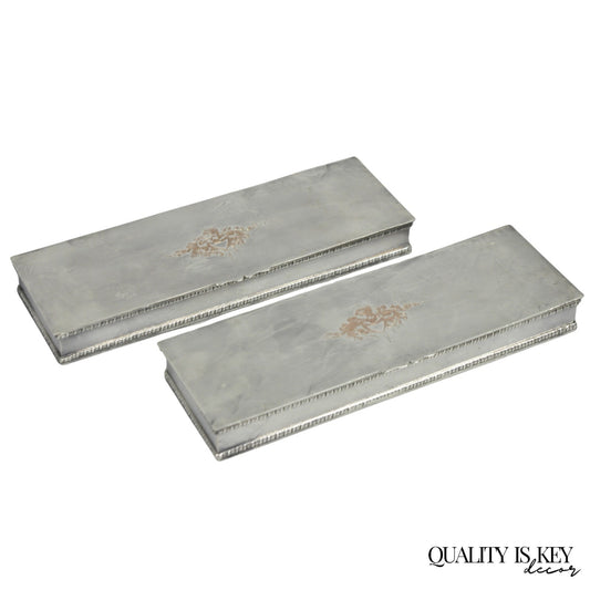 Vintage English Regency Silver Plated Narrow Vanity Dresser Jewelry Box - a Pair
