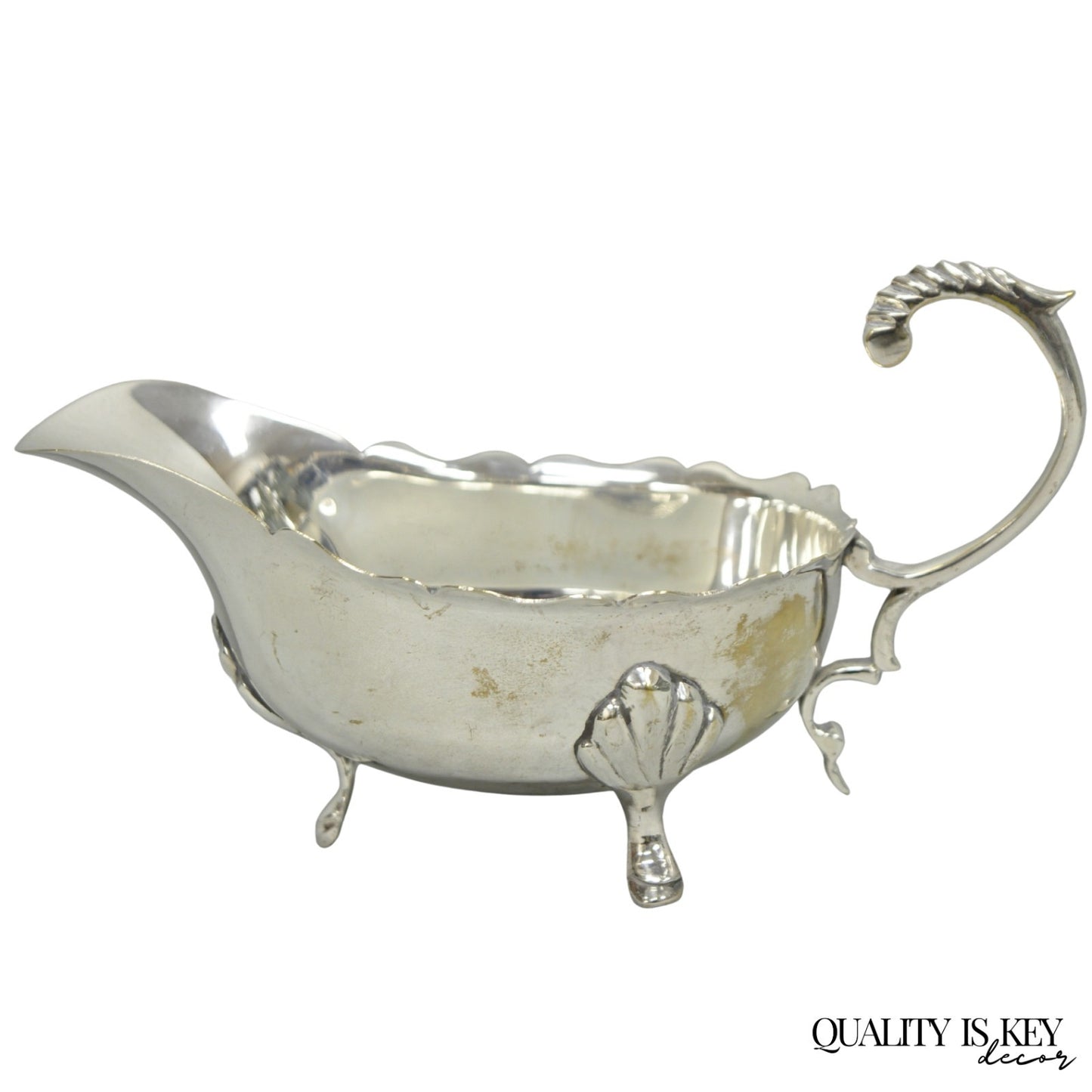 Vintage Victorian Style Silver Plated Footed Gravy Sauce Boat With Handle