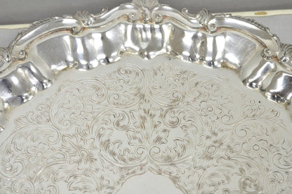 Vintage SBEP Victorian Silver Plated Round Scalloped Salver Bar Tray Platter