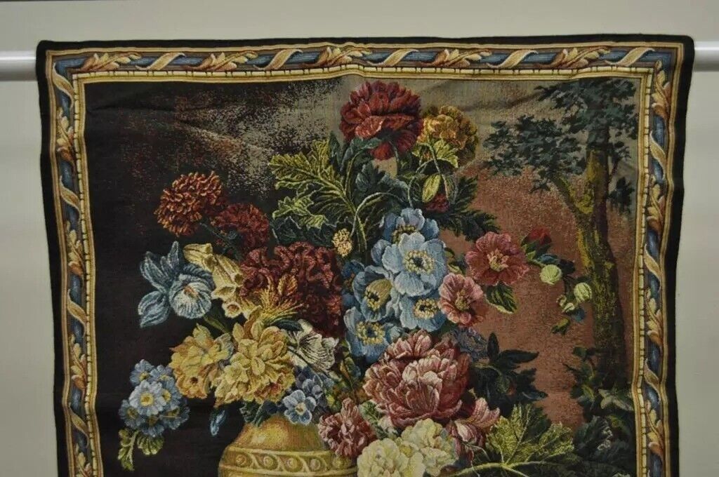 30" x 26" French Wall Hanging Tapestry Jacquard Aubusson Floral Still Life